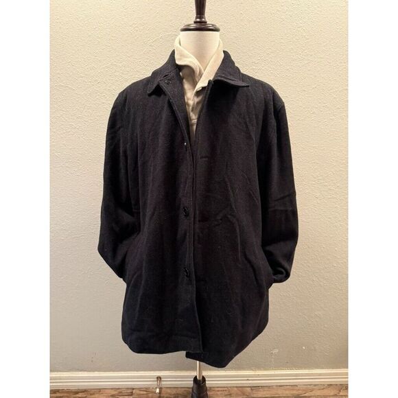 Cole Haan Grey Mens XXL Wool Blend Lined Coat Size G-III Apparel Lambskin Collar - Picture 1 of 13